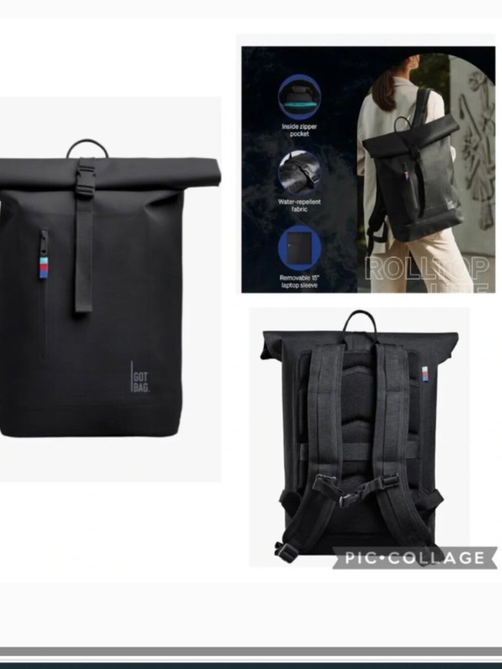 NWT GOT BAG - ROLLTOP LITE Backpack, Hiking & Travel Black